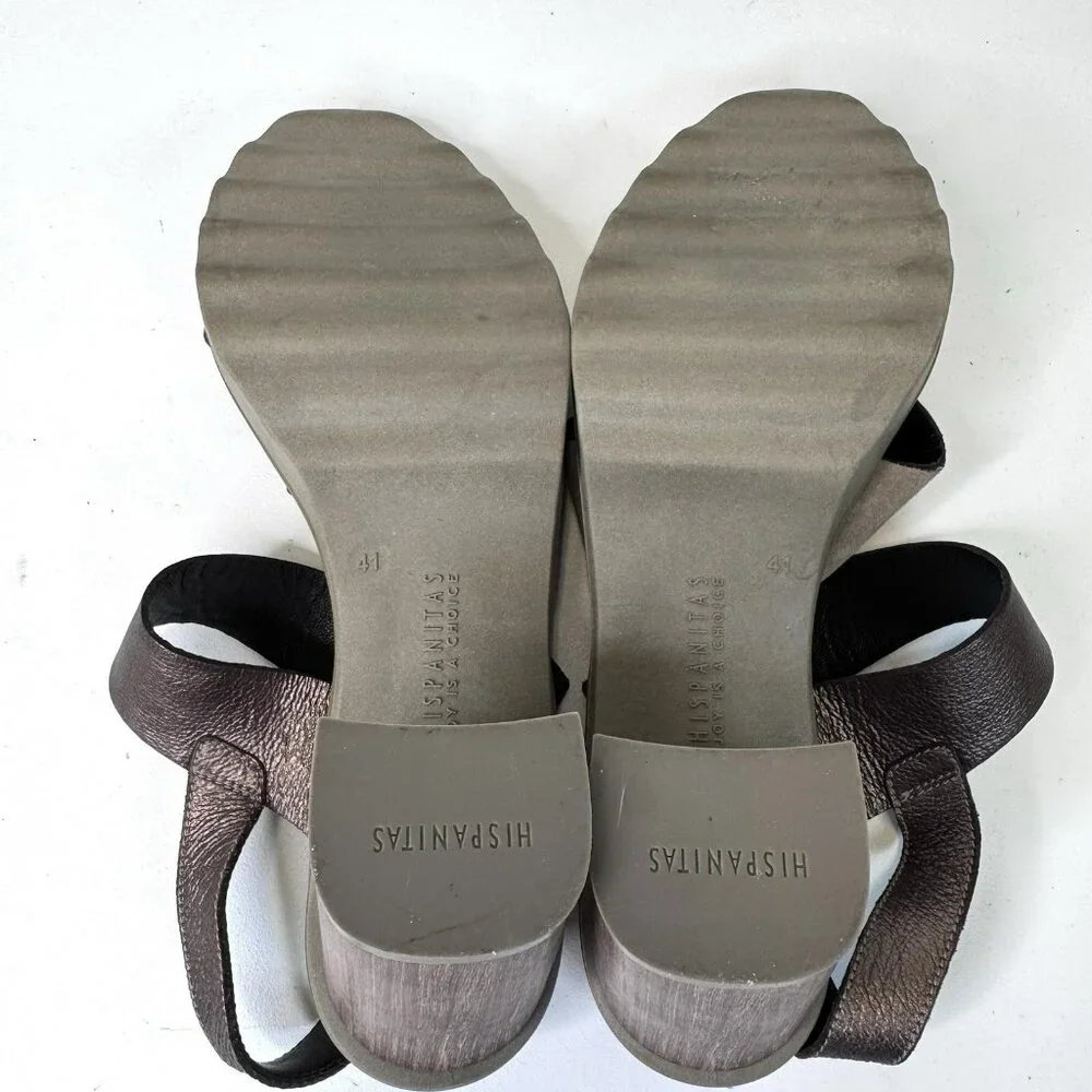 Hispanitas Sandals Size 10 Bronze Snakeskin Slingback Block Heel Platform Shoes